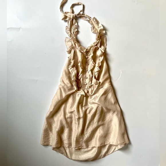 REBECCA TAYLOR SILK CREAM RUFFLE CHEST HALTER TOP - Picture 1 of 6